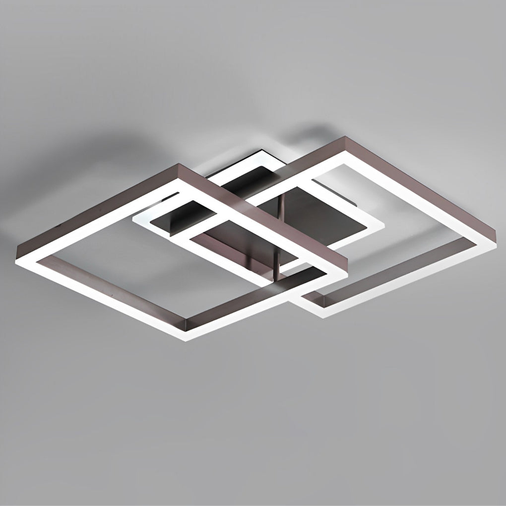 Square Overlapping LED Aluminum Brown Modern Ceiling Light Fixture