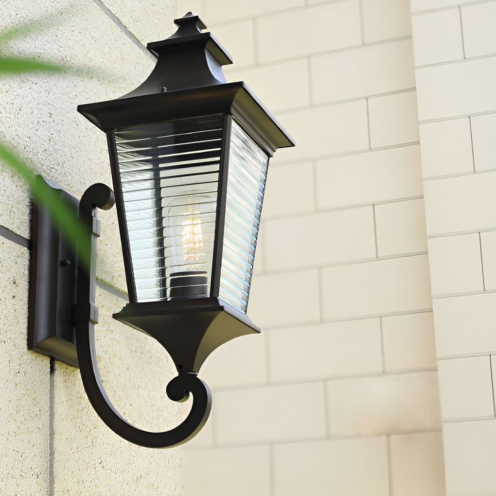 Retro Waterproof Creative Stripes Glass Shade Modern Outdoor Wall Light