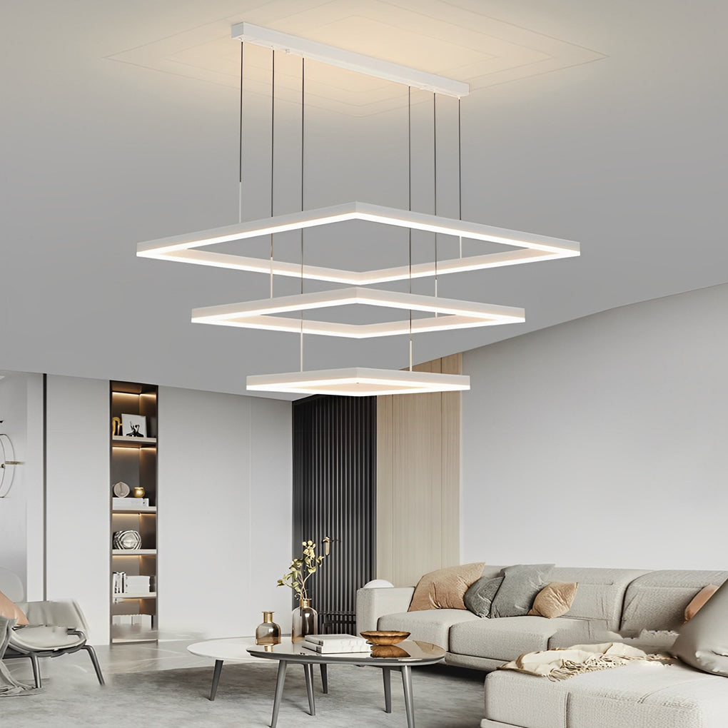 Ultra Thin Square Rings Three Step Dimming LED White Modern Chandelier