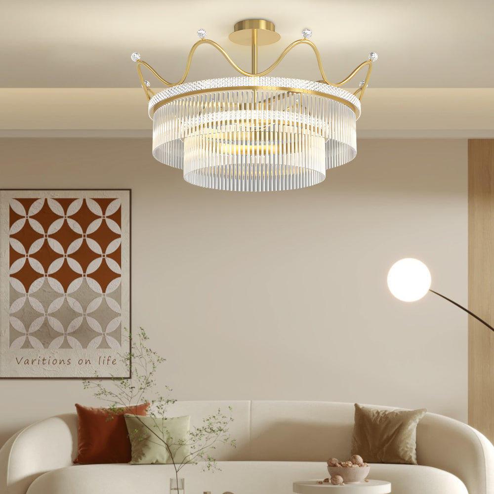 Round Crystal Crowns Three Step Dimming Luxury Postmodern Chandelier