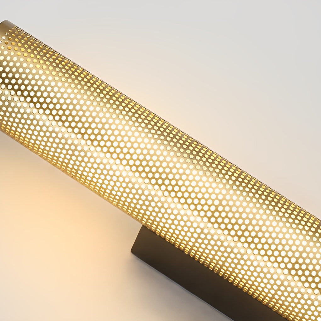 Gold Perforated Cylindrical Bathroom Vanity Light with Mesh Design