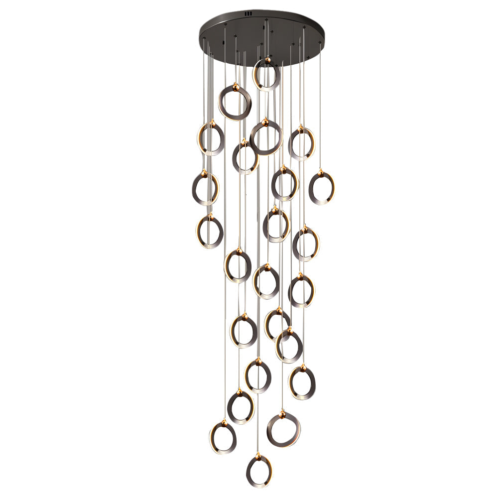 LED Ring Clusters Rotating Staircase Chandelier