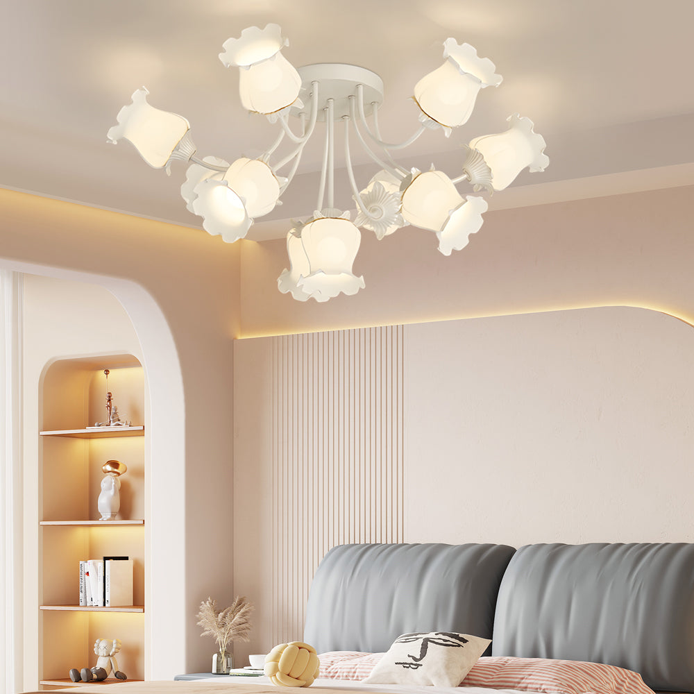 10 White Flowers 3 Step Dimming Creative Modern Ceiling Light Fixture