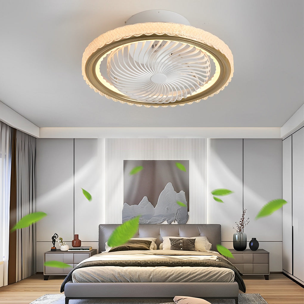 Round Mute Timing LED 3 Step Dimming Adjustable Bladeless Ceiling Fans