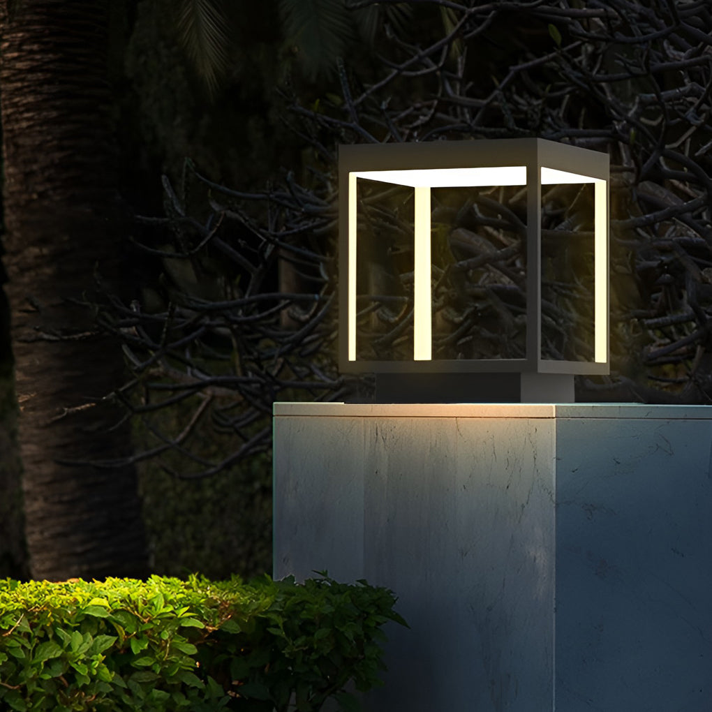 Modern Open Frame Square LED Solar Pier-Mounted Outdoor Post Light