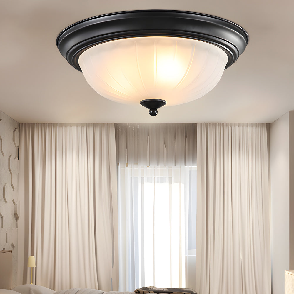 Round Glass Shade Iron Simple American Style Bedroom Ceiling Light Fixture