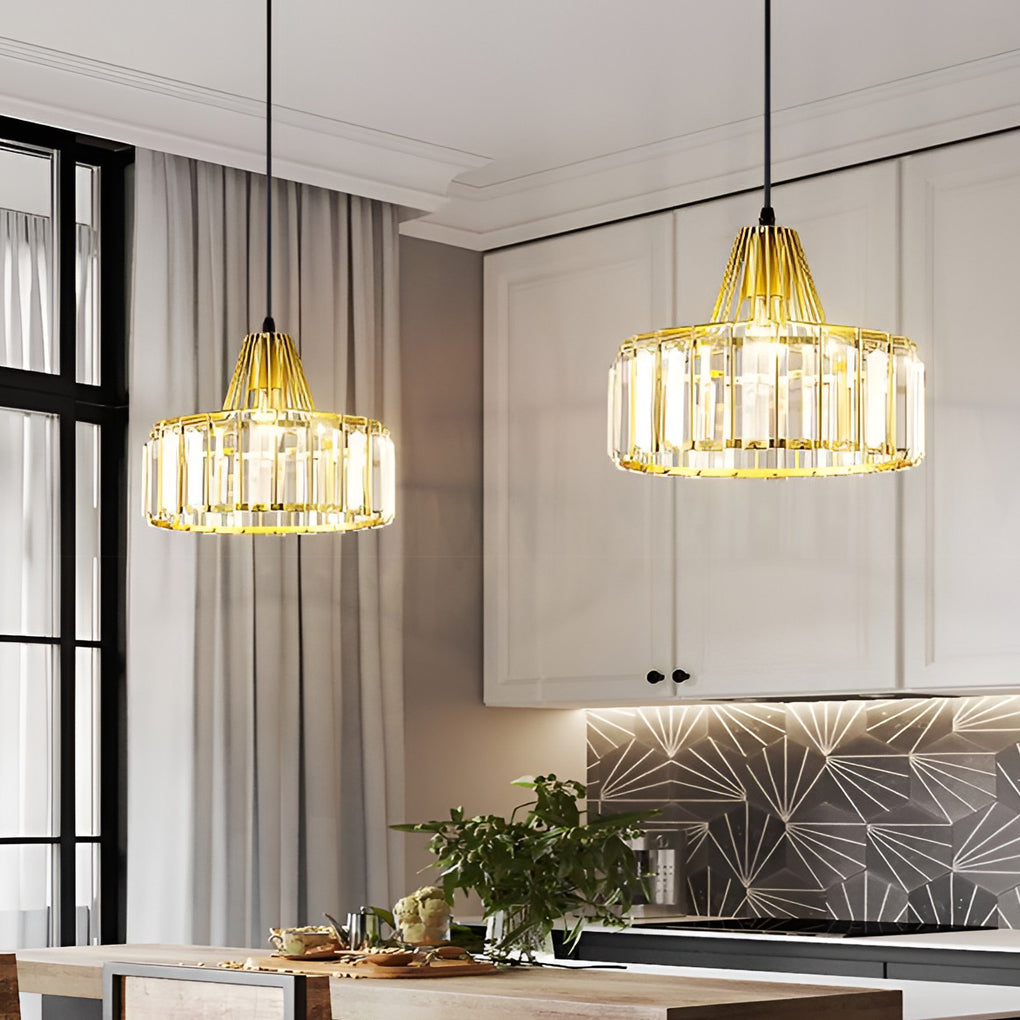 Drum-shaped Crystal Metal Modern Chandelier Pendant Light Hanging Lamp