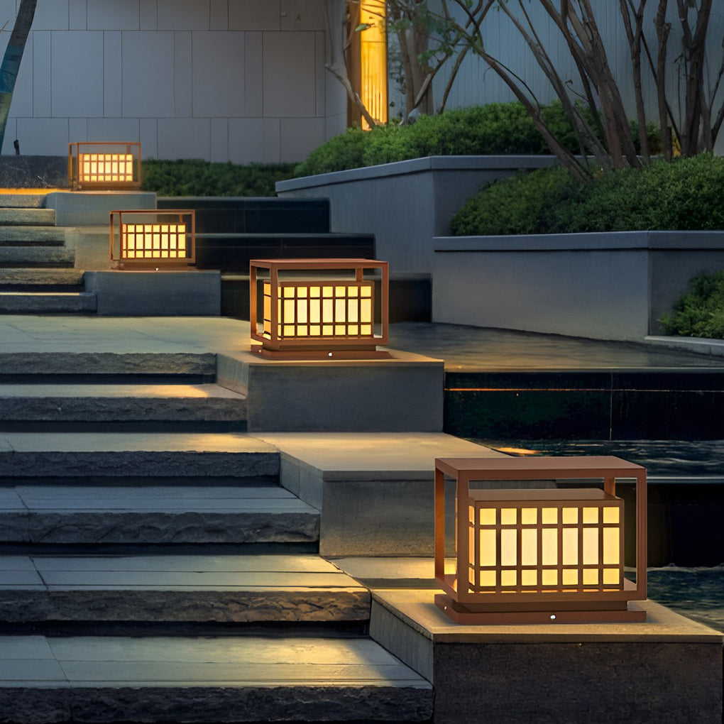 Square LED Waterproof Brown Modern Outdoor Deck Post Lights Pillar Light