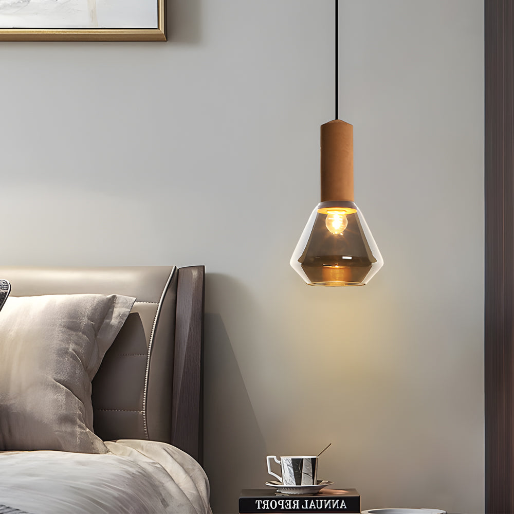 Luxury Copper Glass Jar 1-Light Wood Pendant Light Ceiling Hang Fixture Cork Diamond Glass Suspended lights