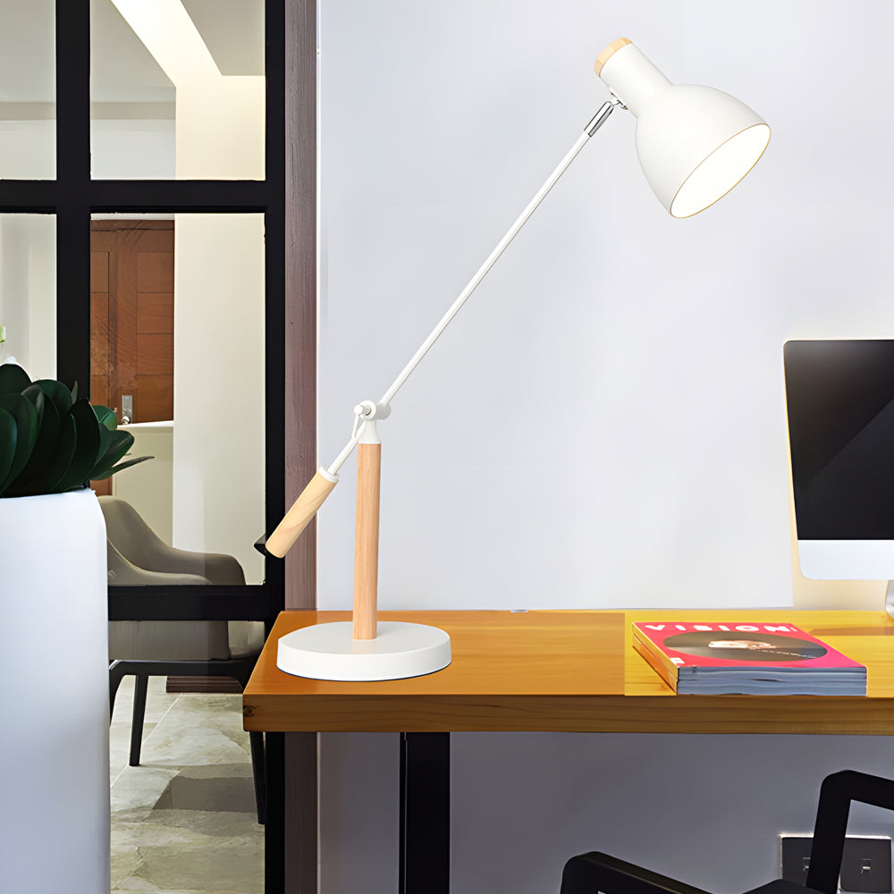 Adjustable Rotatable Wood and Metal Reading Desk Lamp for Modern Spaces