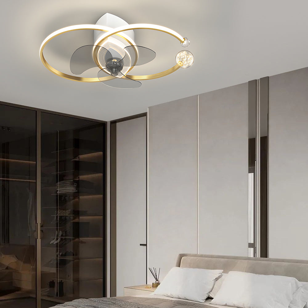 2 Rings Simple Luxury 3 Step Dimming Modern Bedroom Ceiling Fan and Light