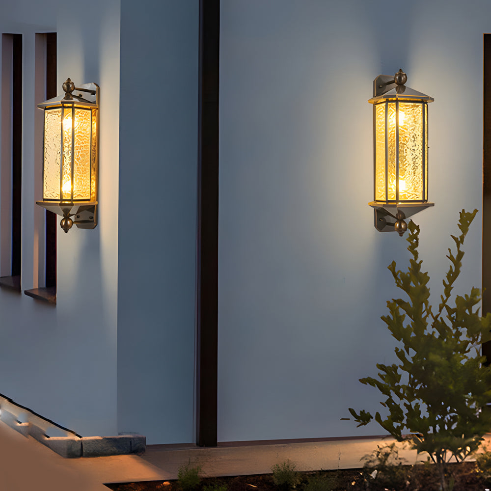 Elegant Brass Glass Lantern Copper Outdoor Wall Light