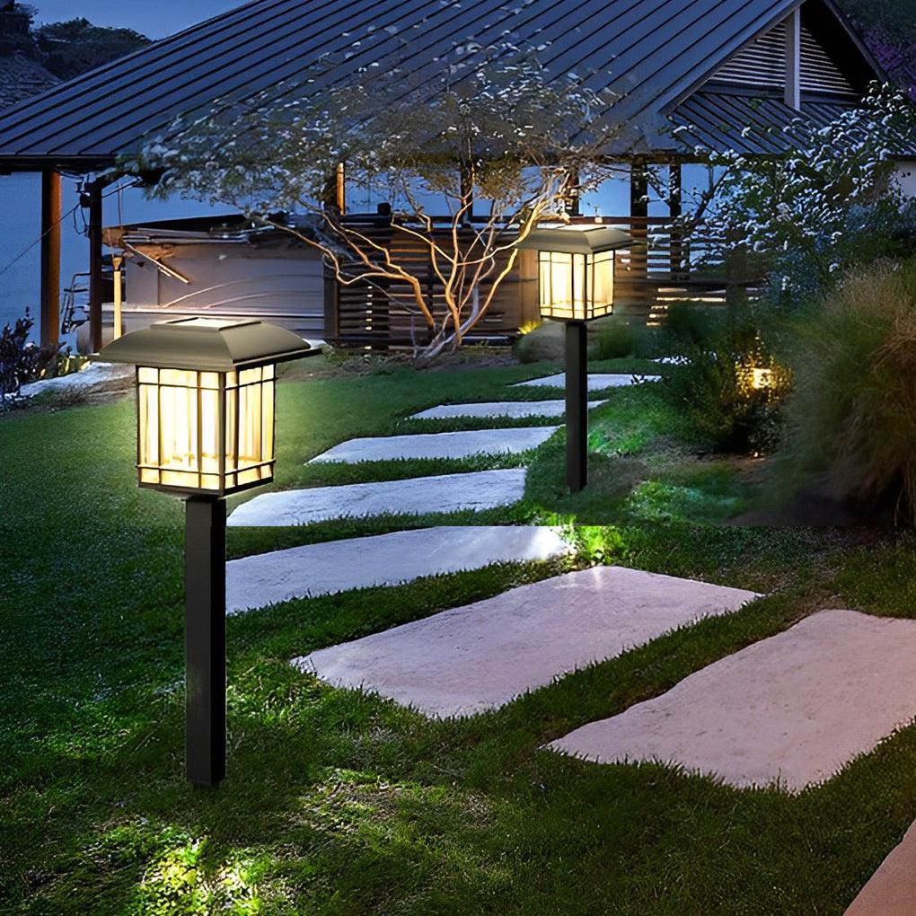 2PCS Vintage Square Waterproof LED Black Modern Solar Lawn Lights