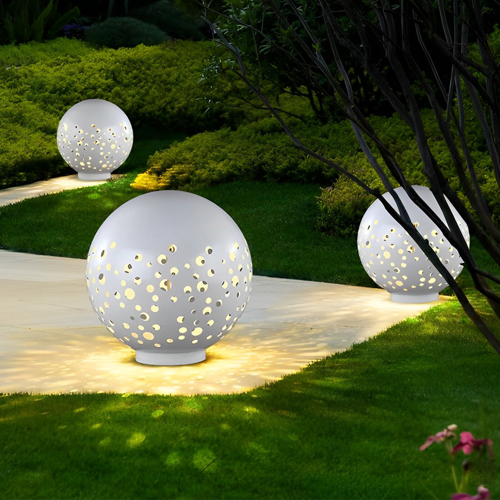 Waterproof Round Metal Hollow White Modern Outdoor Lanterns Lawn Lamp