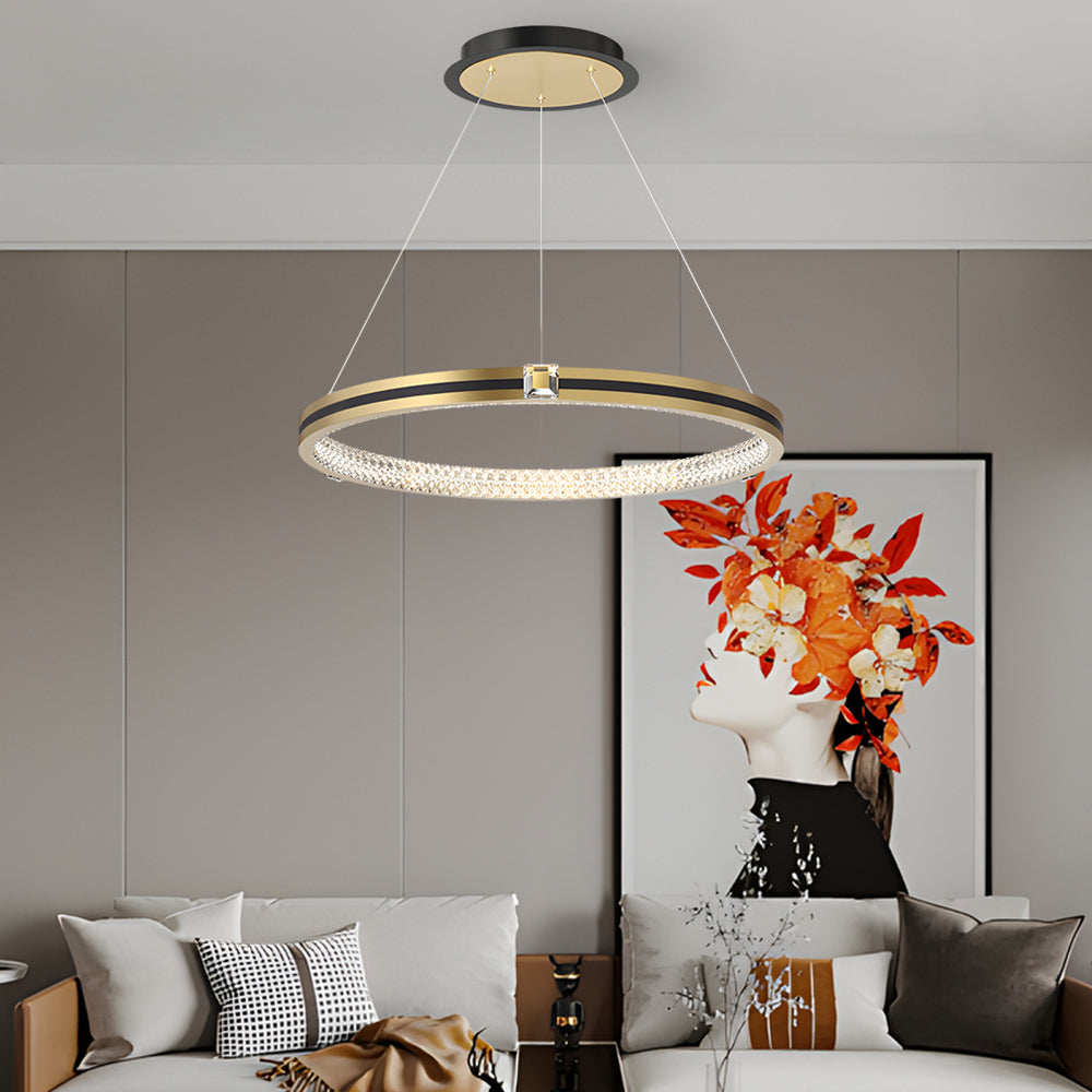 Simple Circles Rings Three Step Dimming Brushed Gold Modern Chandelier