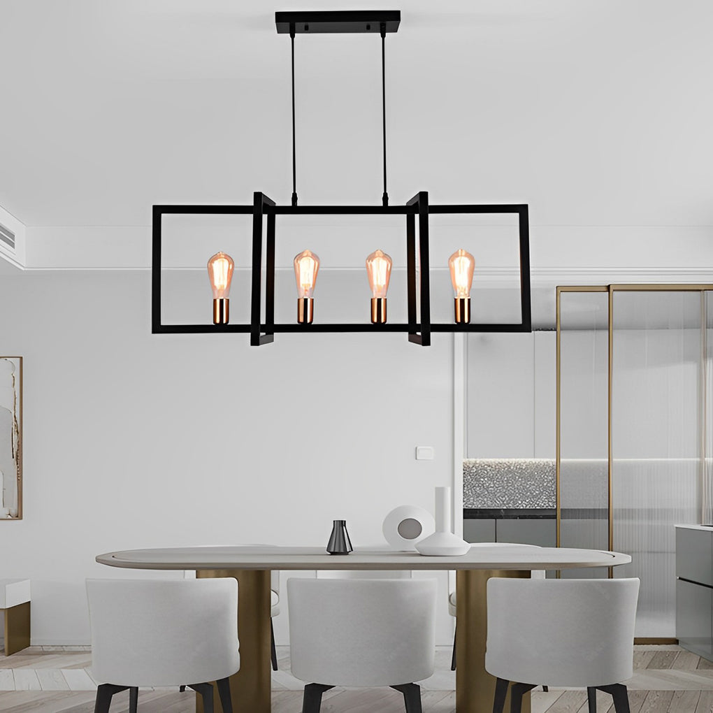 Rectangular Frame Design Iron Black Industrial Chandelier Pendant Lights