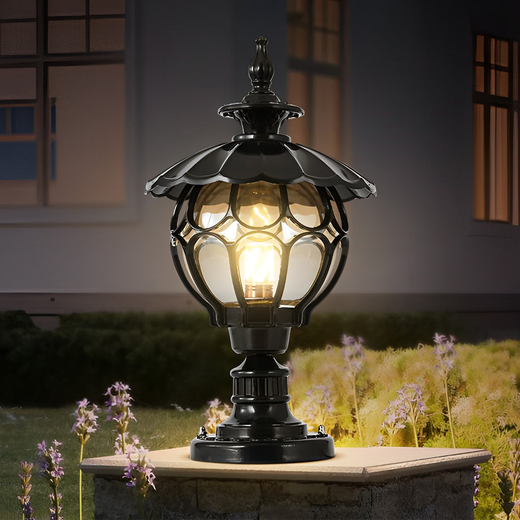 Flower Ball Cognac Glass Waterproof European Style Outdoor Pillar Lamp