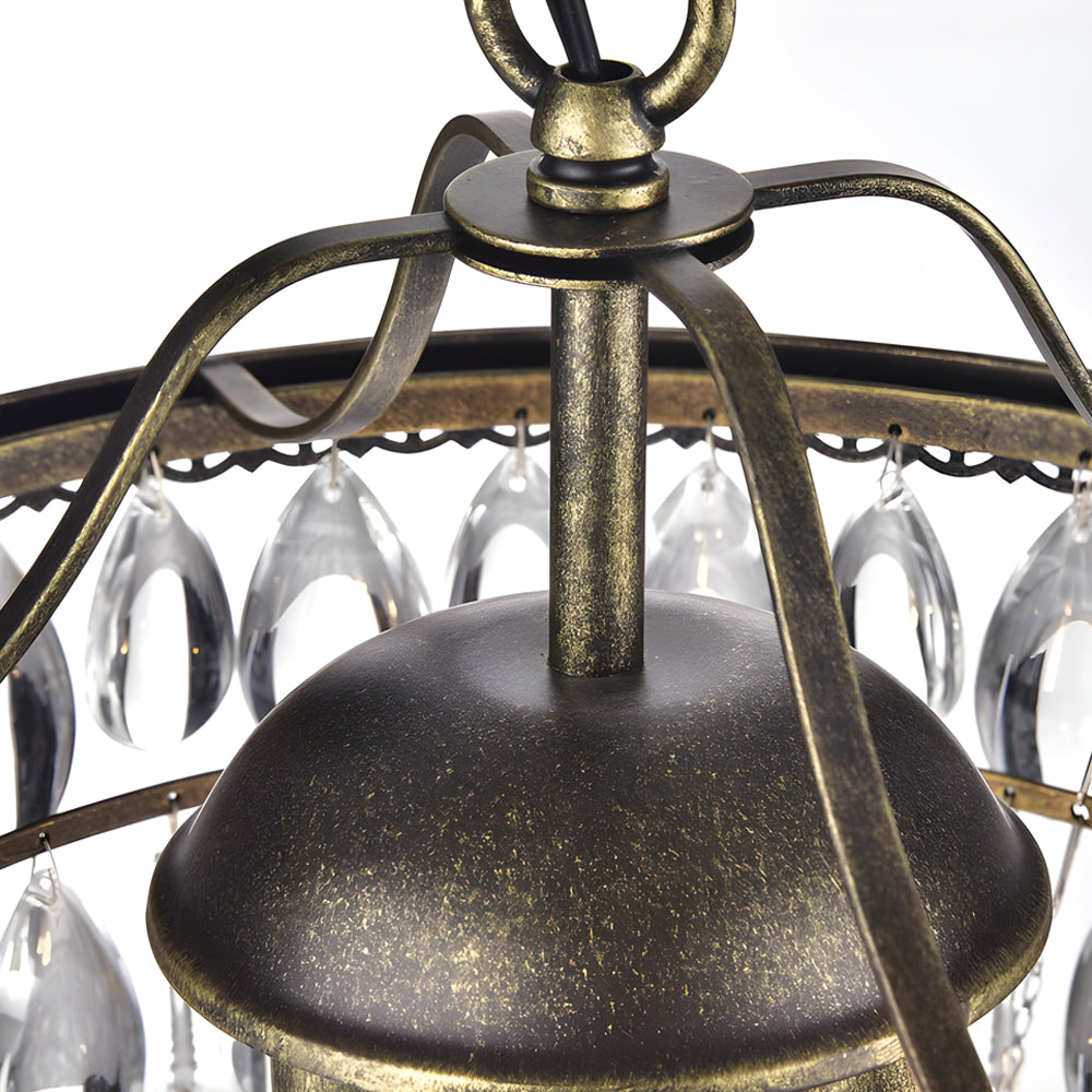 Round Tiered Crystal Water Drop Aged Metallic American Chandelier