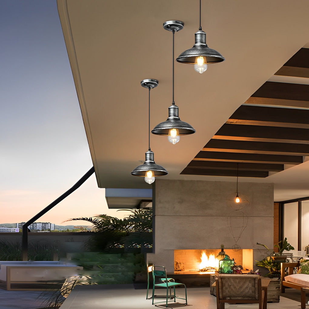 Round Iron Waterproof LED Retro Industrial Style Outdoor Chandelier