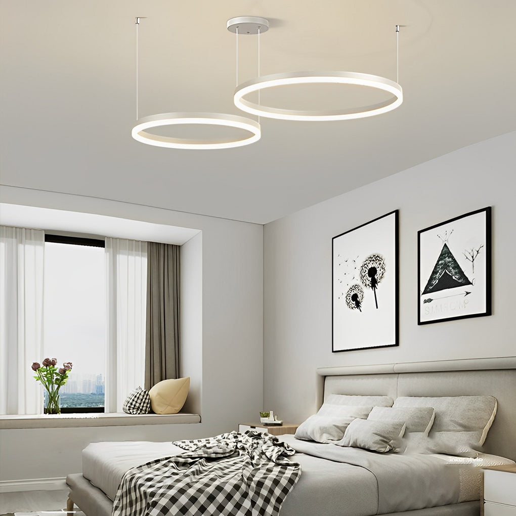 Circular Rings Creative LED 3 Step Dimming White Modern Chandelier Light