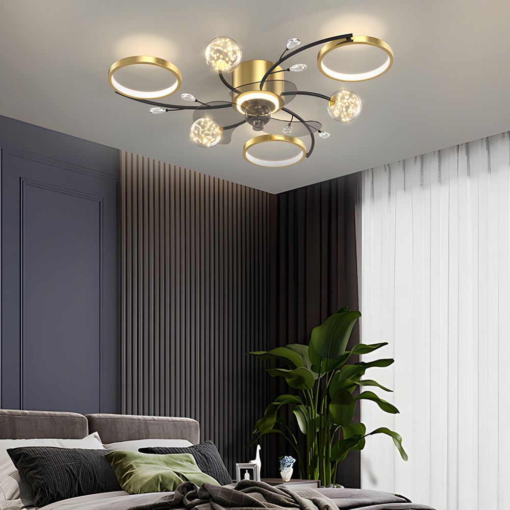 Simple Luxury Stars Ball Three Step Dimming Modern Ceiling Fan and Light