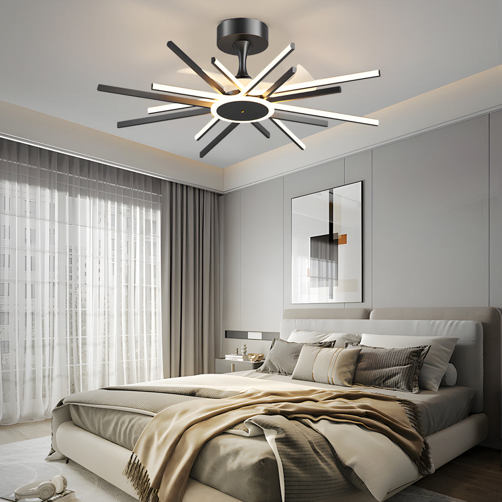 Spiral Linear Modern LED Ceiling Fan in Black/Gold - Silent Fan Light Fixture