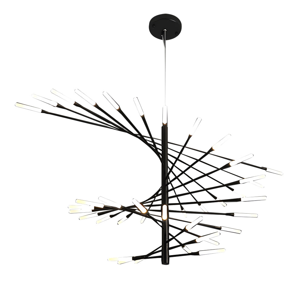 Modern Chandelier Rotating Fireworks, Black/Gold