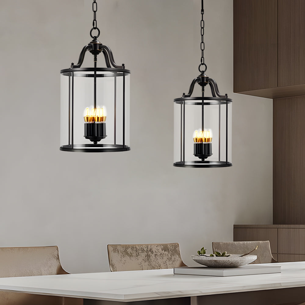 3/4-Light Candlelight Vintage Cylinder Glass Lantern Pendant Light - Black