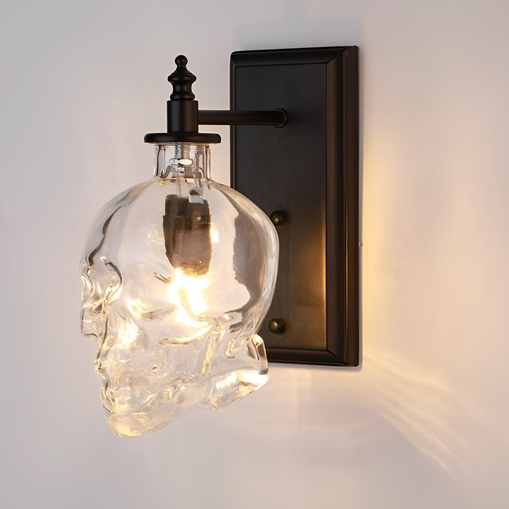 Retro Glass Skull Head LED Black Industrial Style Decorative Wall Lamp