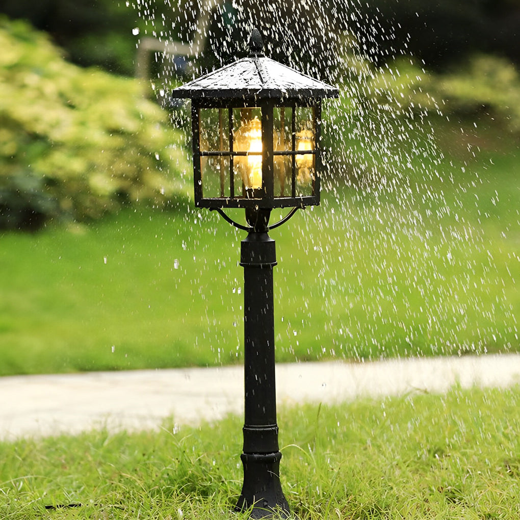 Square Waterproof Aluminum Black Retro Solar Lights Outdoor Lawn Lamp