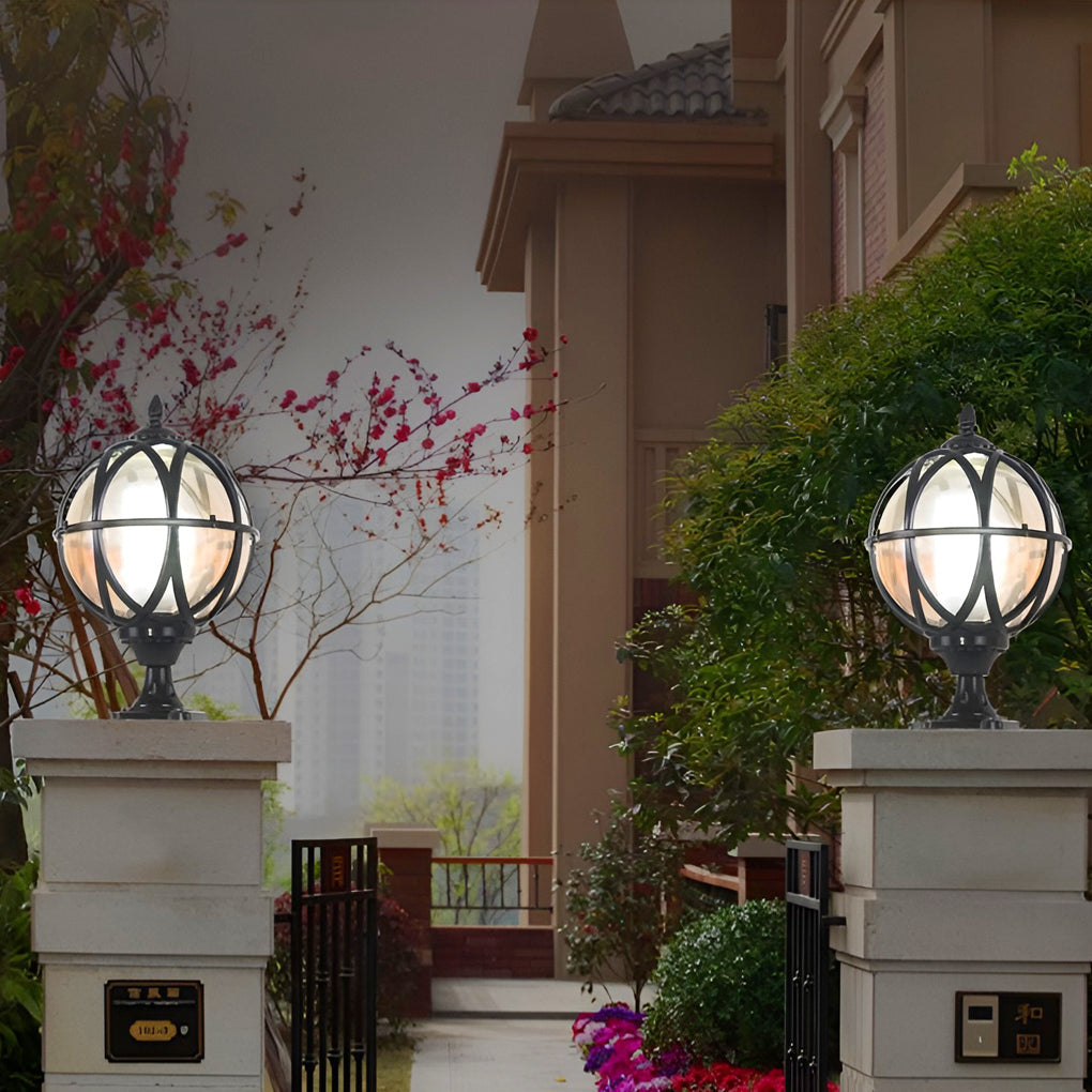 Round Glass E27 Waterproof European Style Outdoor Post Caps Lights