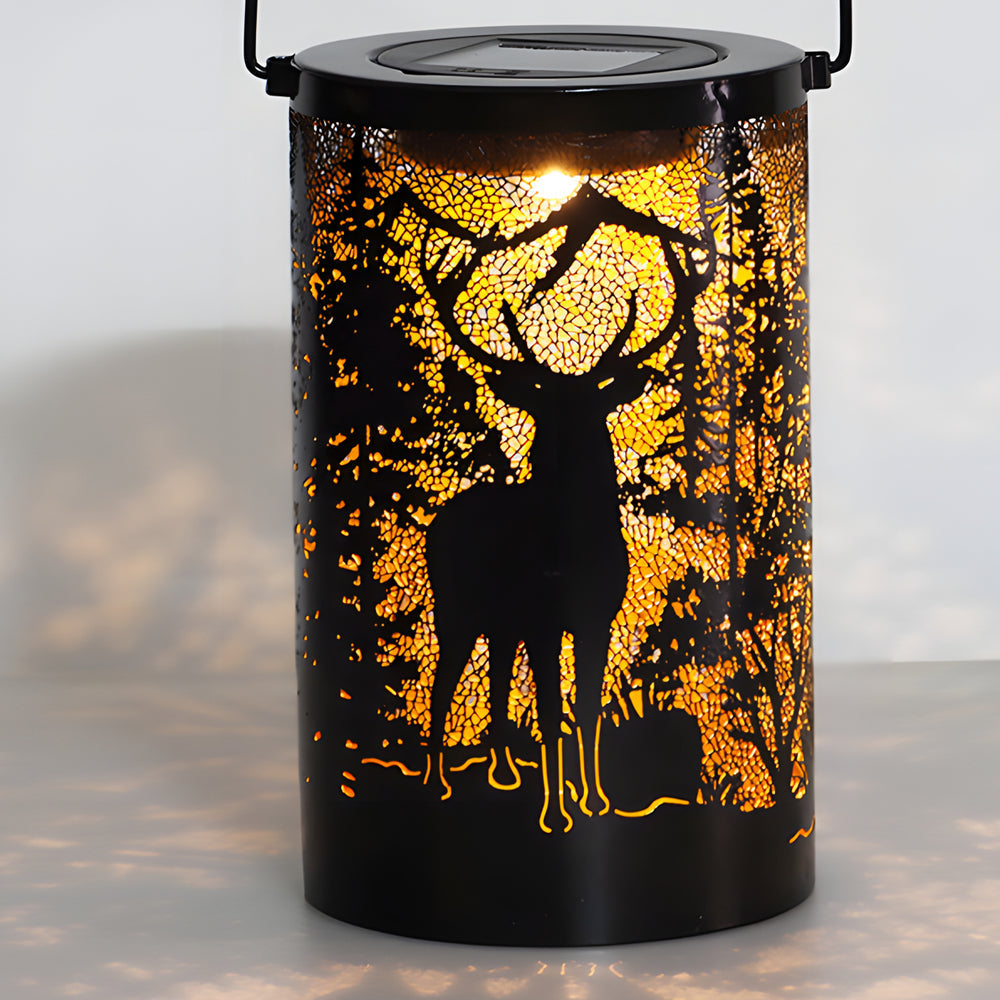 Iron Hollow Deer Silhouette Waterproof LED Modern Hanging Solar Lanterns