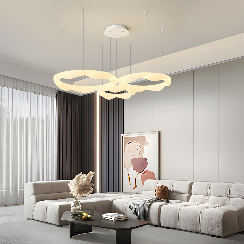 Wavy Circle Rings Three Step Dimming LED White Cream Modern Chandelier