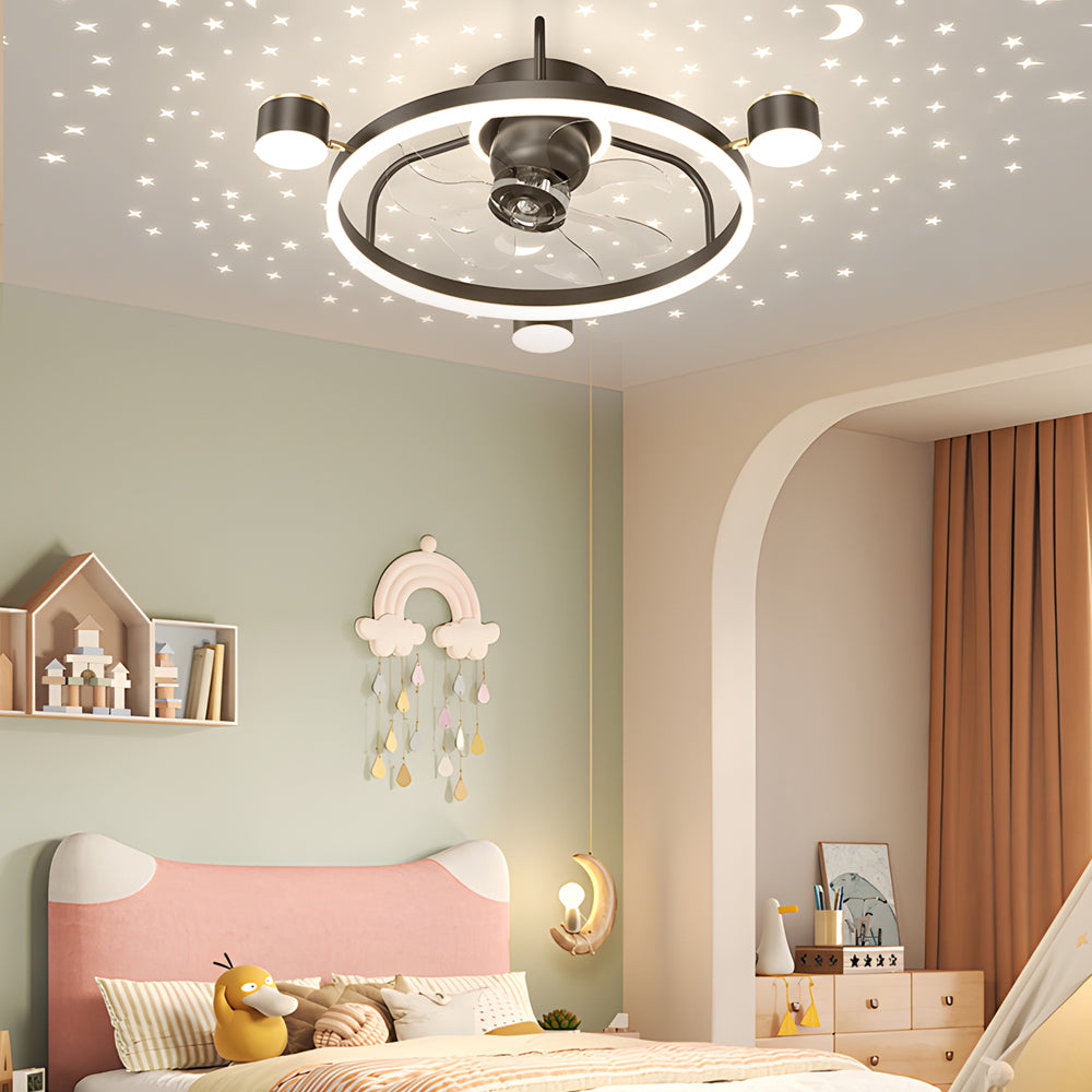 Stars Moon Projection Round Creative 3 Step Dimming Modern Ceiling Fans