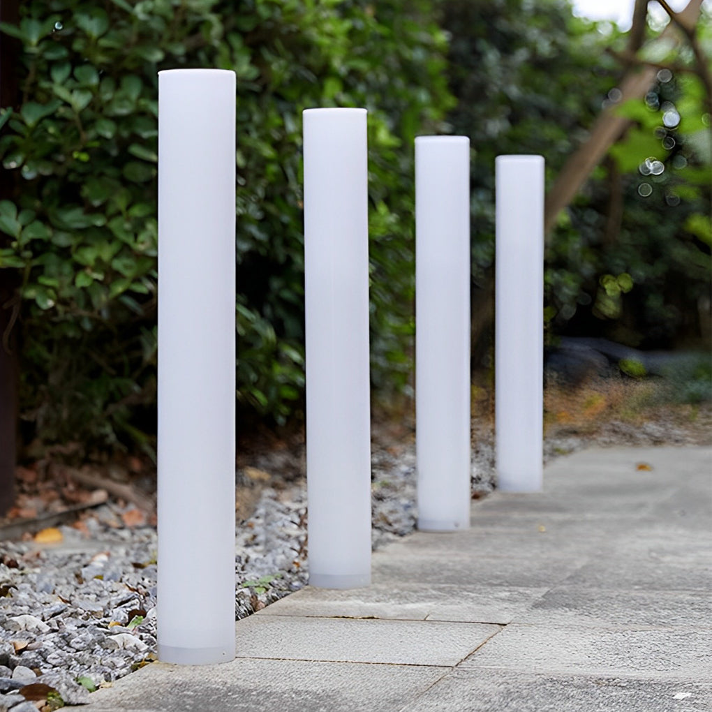 Long Cylindrical Waterproof White Modern Solar Lawn Lights Lamp Post