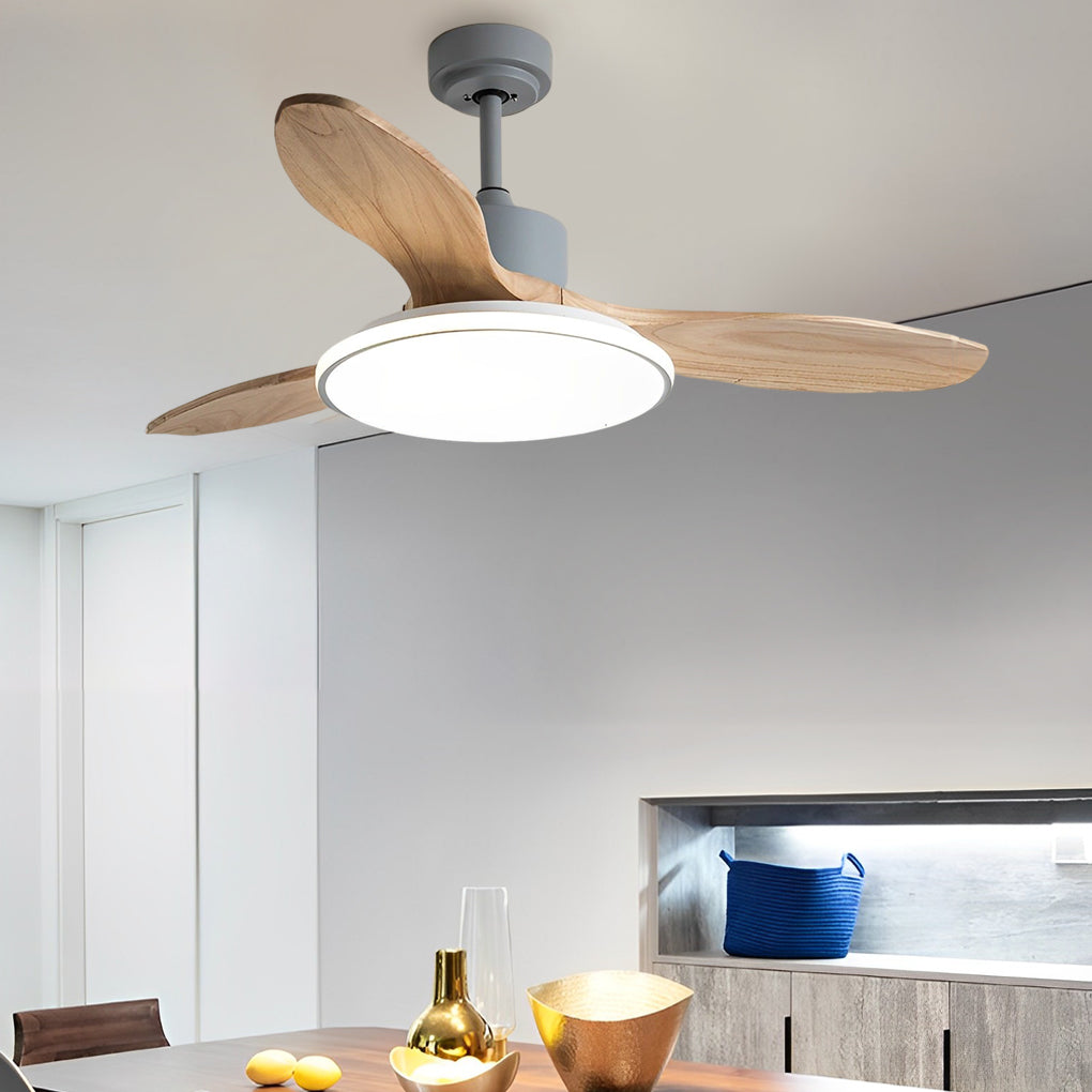 Wood Mute 3 Step Dimming LED Nordic Ceiling Fans Light with Remote Control