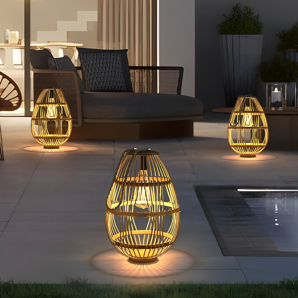 Portable Rattan Wood LED Waterproof Modern Solar Garden Lights Lawn Lamp