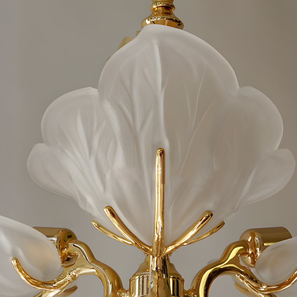 9-Light Italian Chandelier in Brass with Murano Glass Leaves