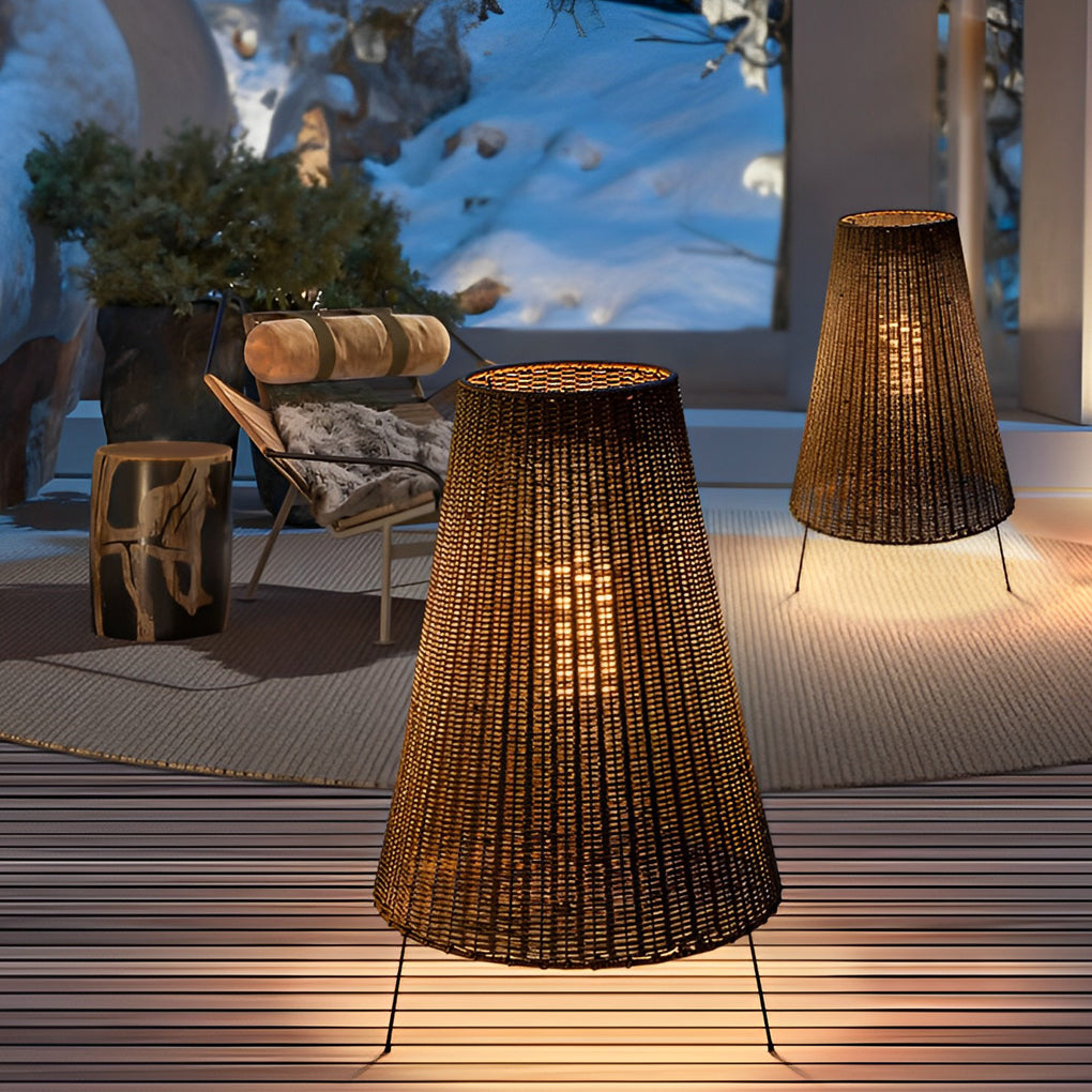 Rattan Shaded Tripod Metal and 1-Light Outdoor Floor Lamp