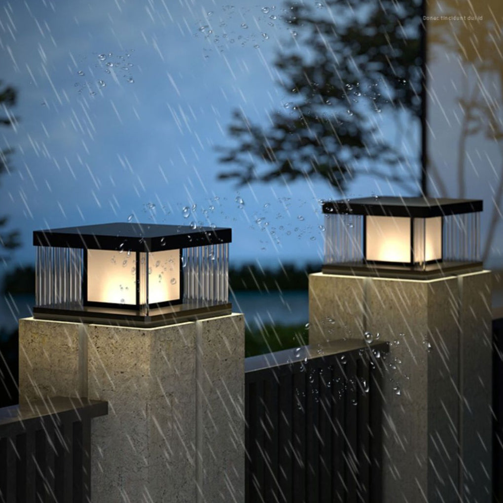 Waterproof IP65 LED Glass Acrylic Black Modern Solar Fence Post Lights