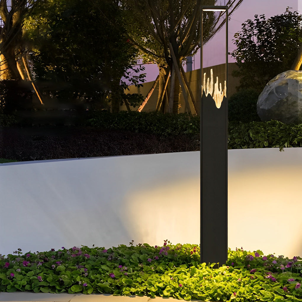 Rectangular Glass Mountain Scenery Black Modern Outdoor Pathway Lights