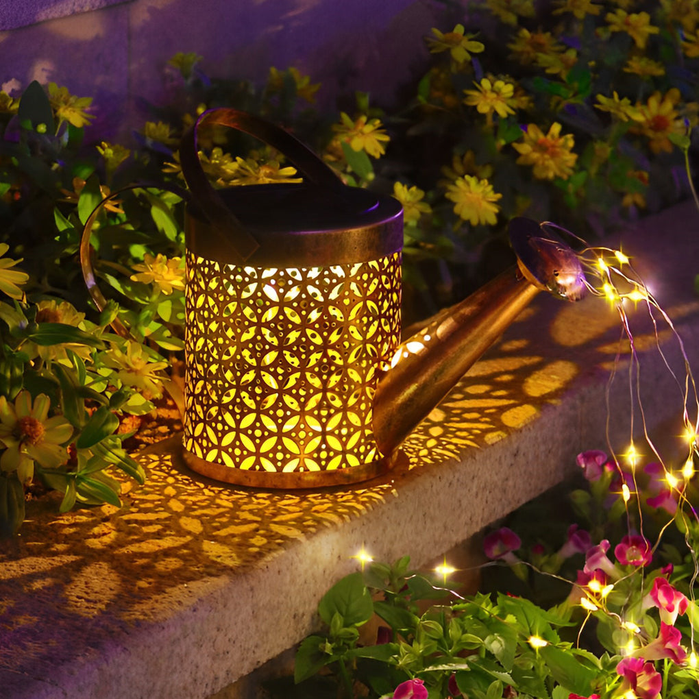 Creative Iron Kettle Shower Waterproof LED Modern Solar Garden Lights