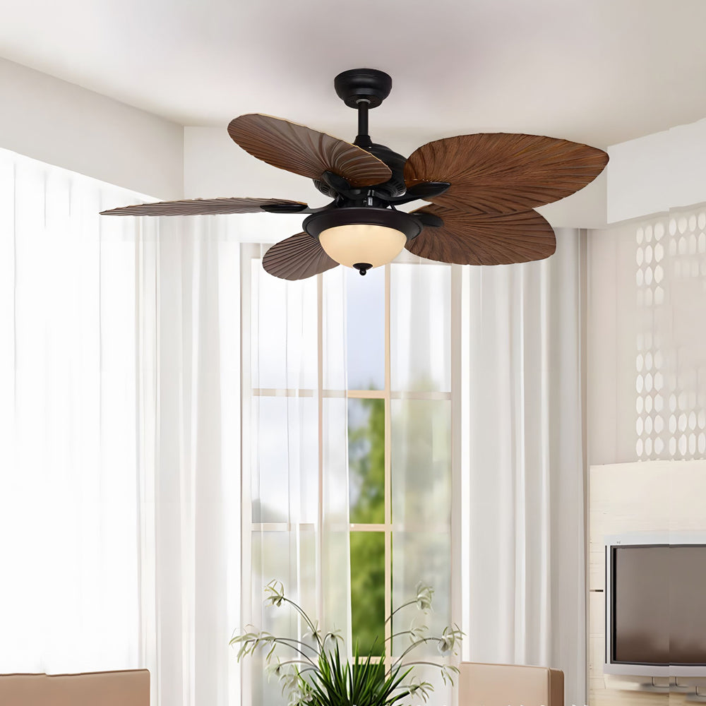 42/52-Inch LED Tropical 5 Brown Blades Reversible Ceiling Fan Light with Remote Control