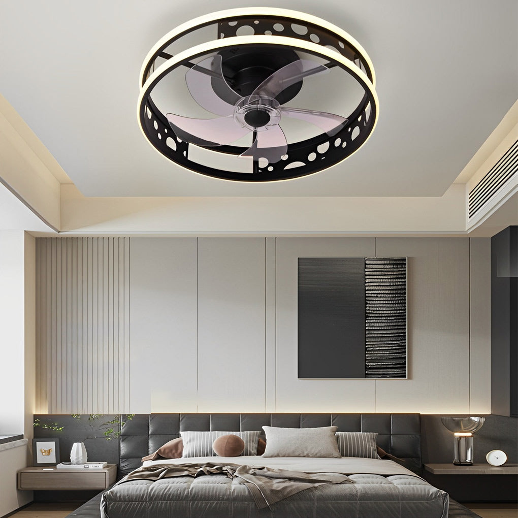 Round Three Step Dimming LED Nordic Bladeless Ceiling Fans with Remote