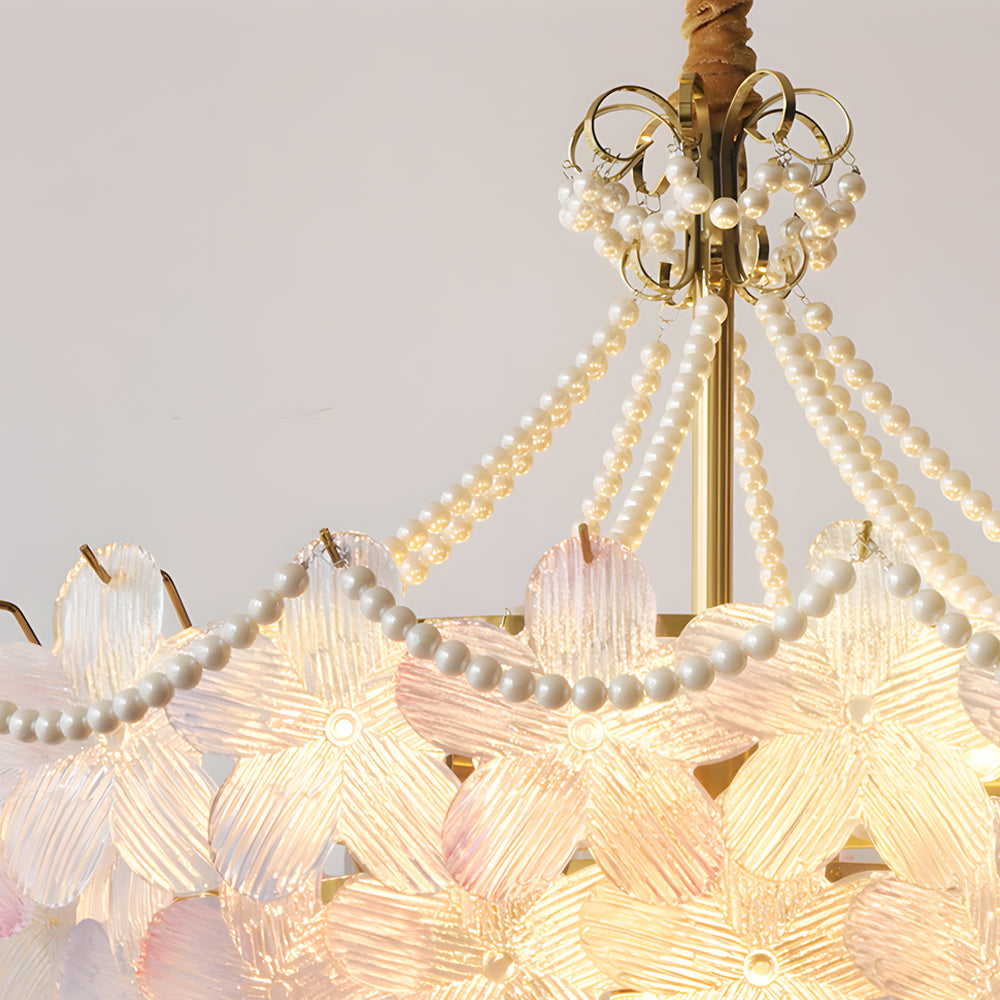 French Tiered Pearl Flower Chandelier