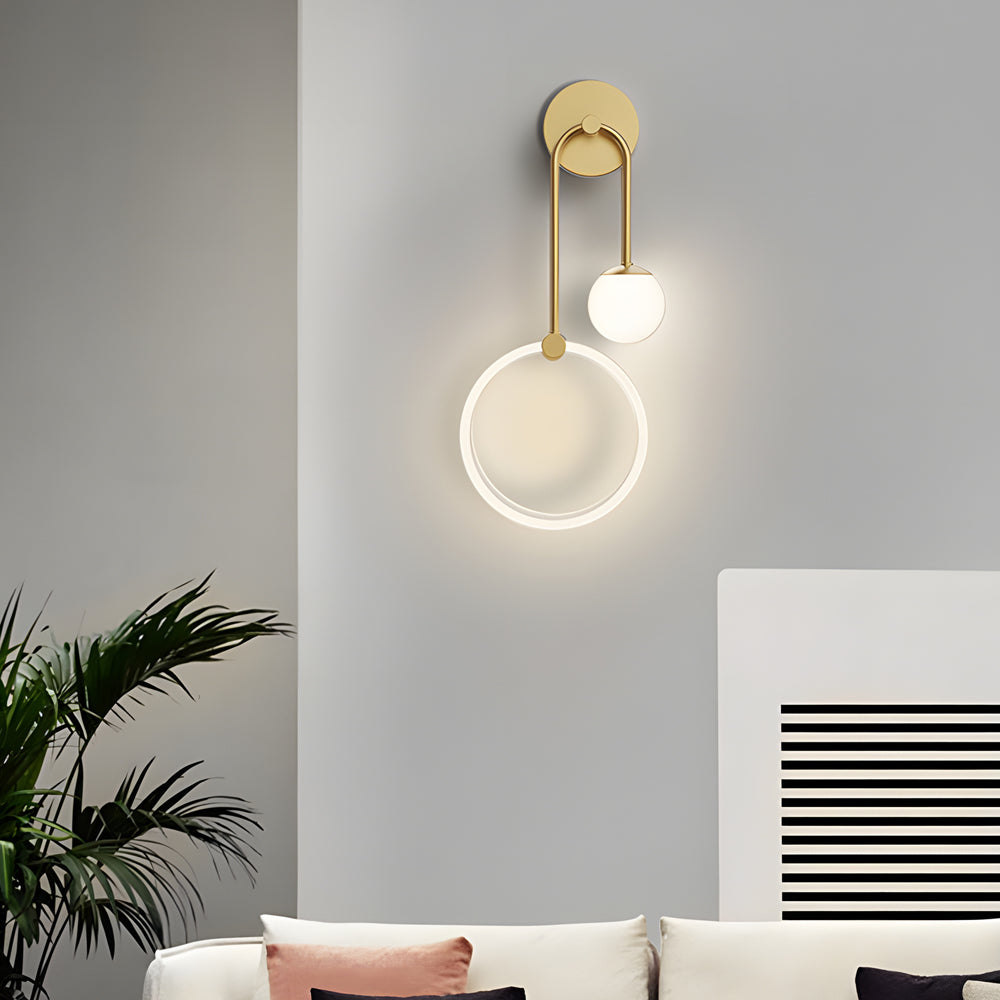 Modern 2-Light LED Wall Sconces with Acrylic Ring and Frosted Globe