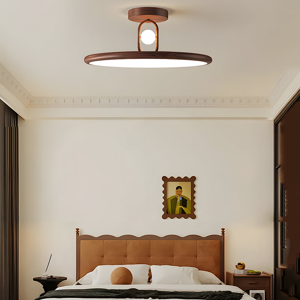 15.7/19.7-in Wood Grain Round Semi Flush Mount Ceiling Light