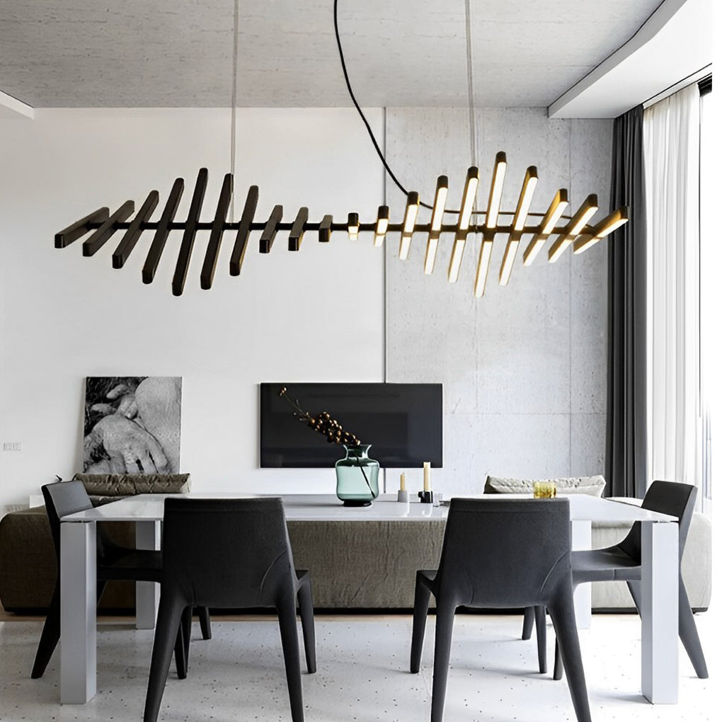 Waves Fishbone Strip Stepless Dimming LED Nordic Chandelier Pendant Light