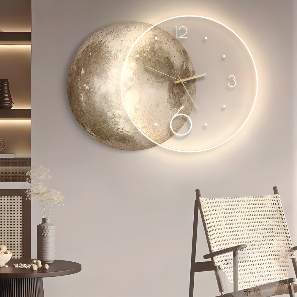 Moon Lunar Wall Clock USB Remote Control Power Bank LED Wall Painting Lamp