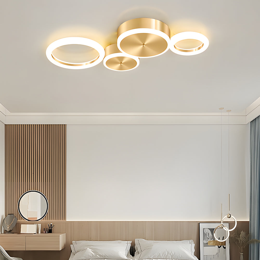 Modern Gold LED Flush Mount Rings Circle Ceiling Light Fixture